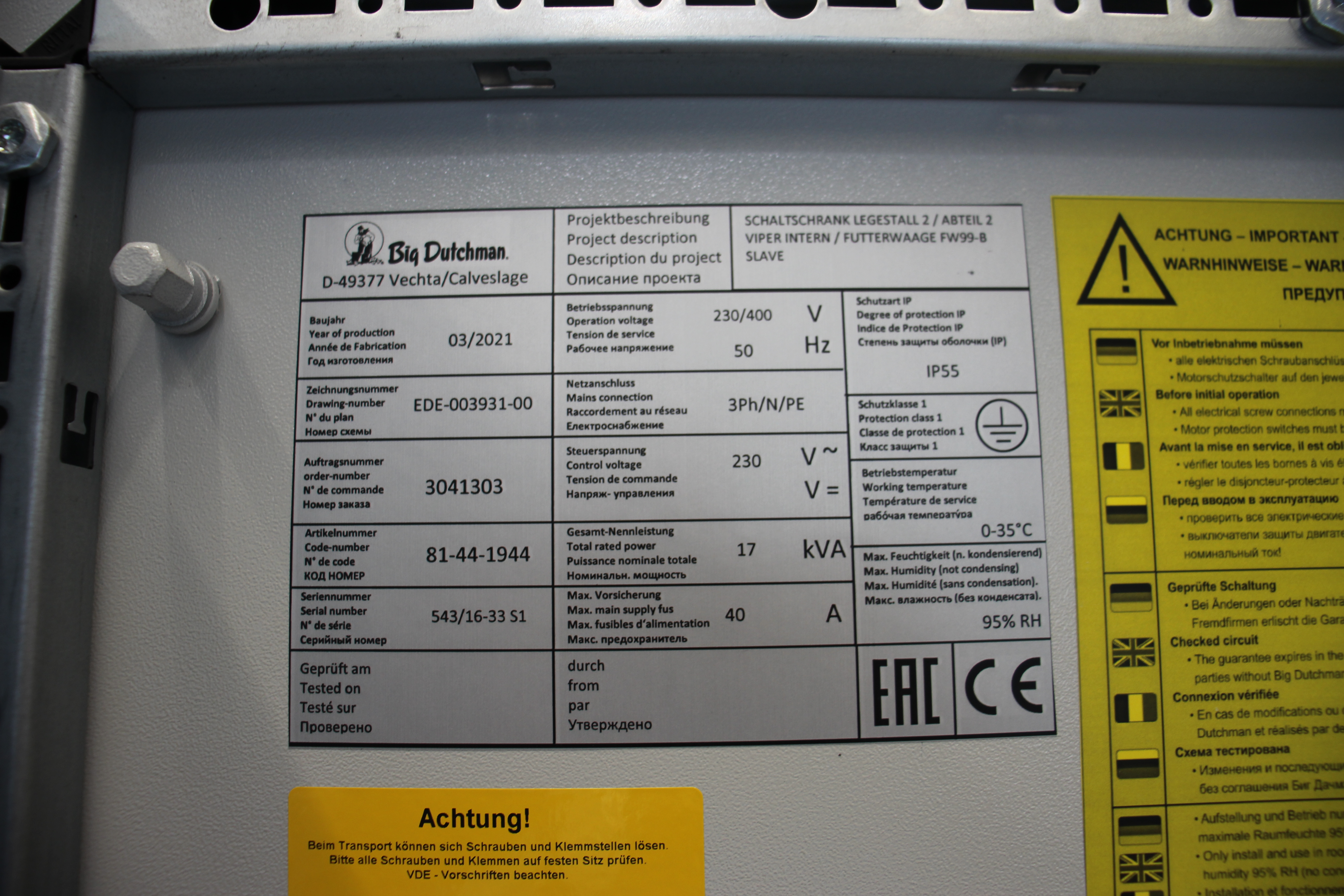 Schaltschrank Legestall2 Abteil 2